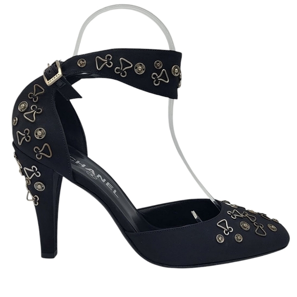CHANEL 2003 Snap Collection Ankle Strap Pumps With Metal Snaps & Hooks Black 38 - Picture 3 of 16